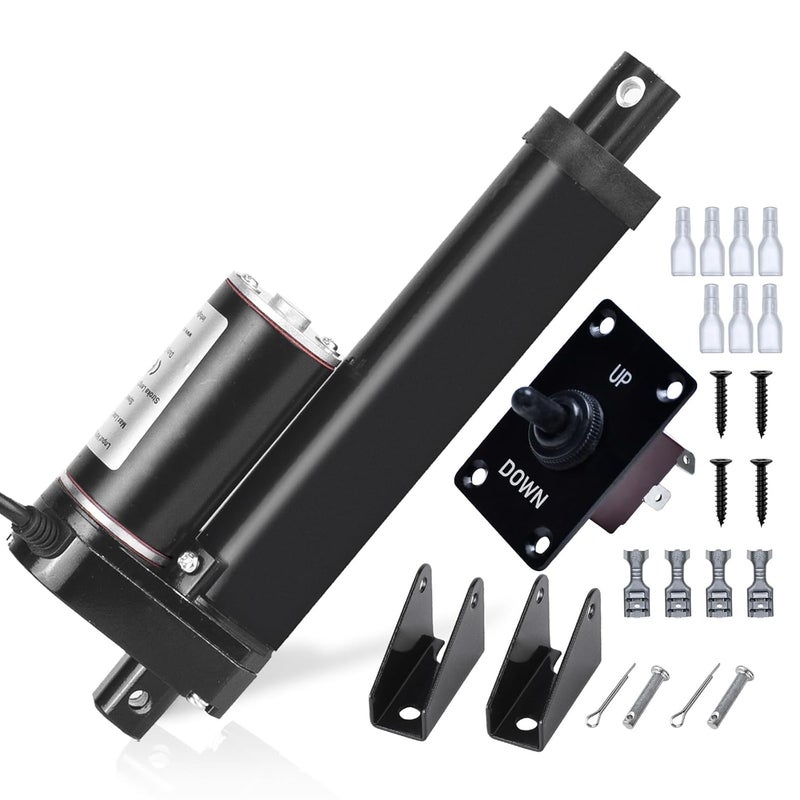 DC HOUSE 4 Inch (4") Stroke Linear Actuator 12V High Speed Actuator Motor 1000N with Brackets Mounting DC 12V Linear Actuator with Reverse Polarity Toggle Switch - Image 1